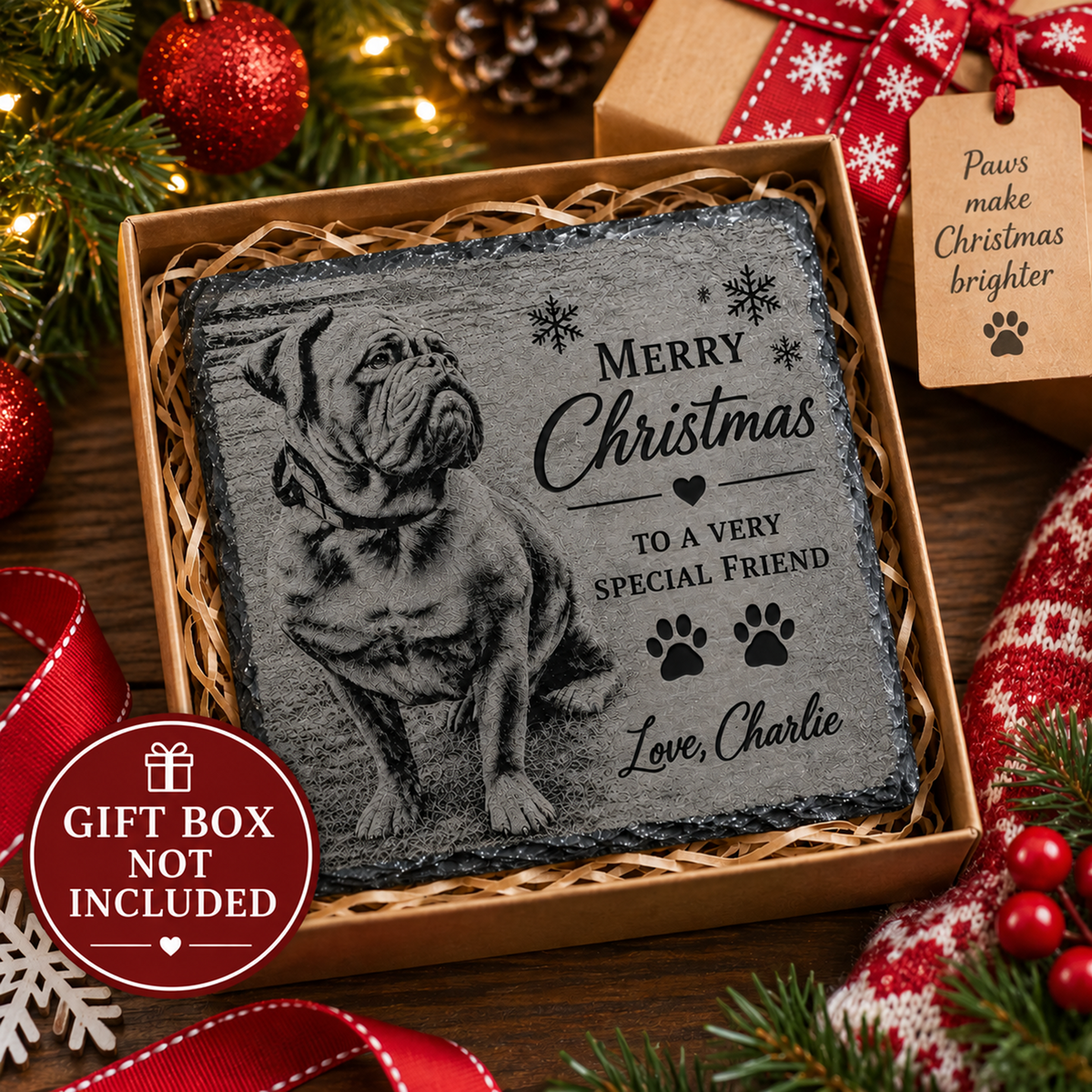 Personalised Pet Photo Slate Coaster – Custom Engraved Pet Gift