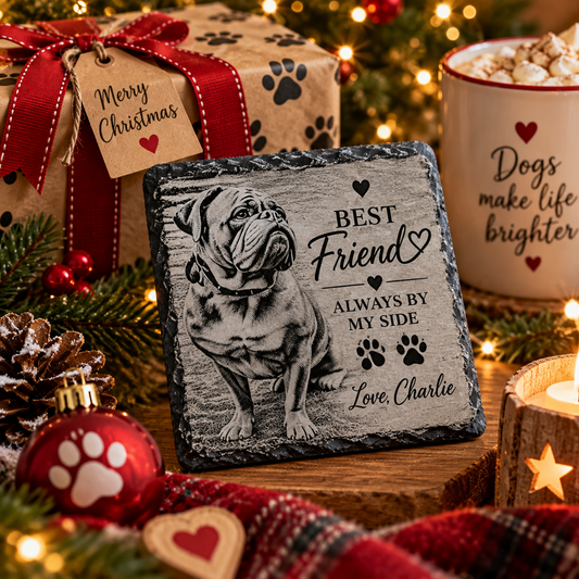 Personalised Pet Photo Slate Coaster – Custom Engraved Pet Gift