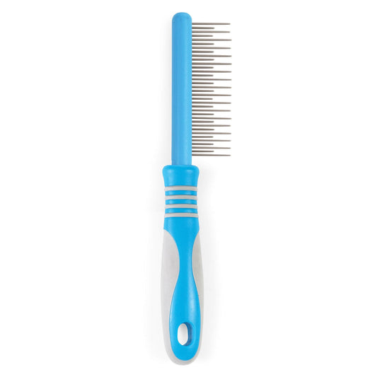 Blue Ancol Ergo Moulting Comb – Dog Grooming Loose Hair Removal with metal teeth on a white background