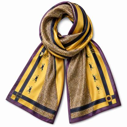 Equestrian Horse Belt Square Scarf in Brown, Gold and Mustard.