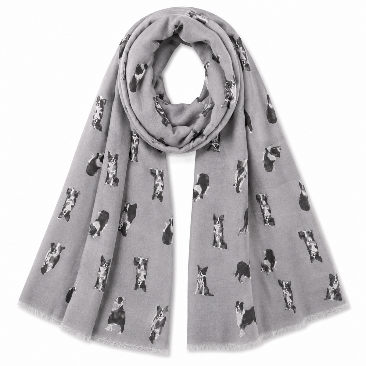 Black & White Border Collie Lightweight Dog Scarf in Grey