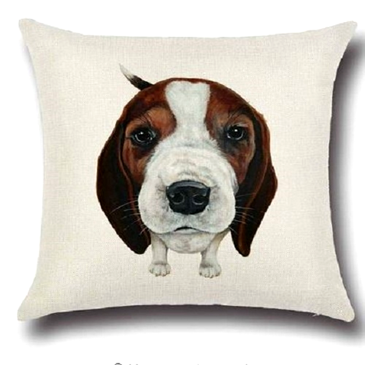 Cushion cover with a Beagle dog's face design on a white background