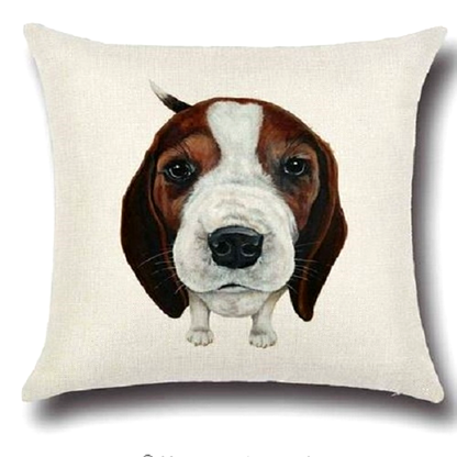 Cushion cover with a Beagle dog's face design on a white background