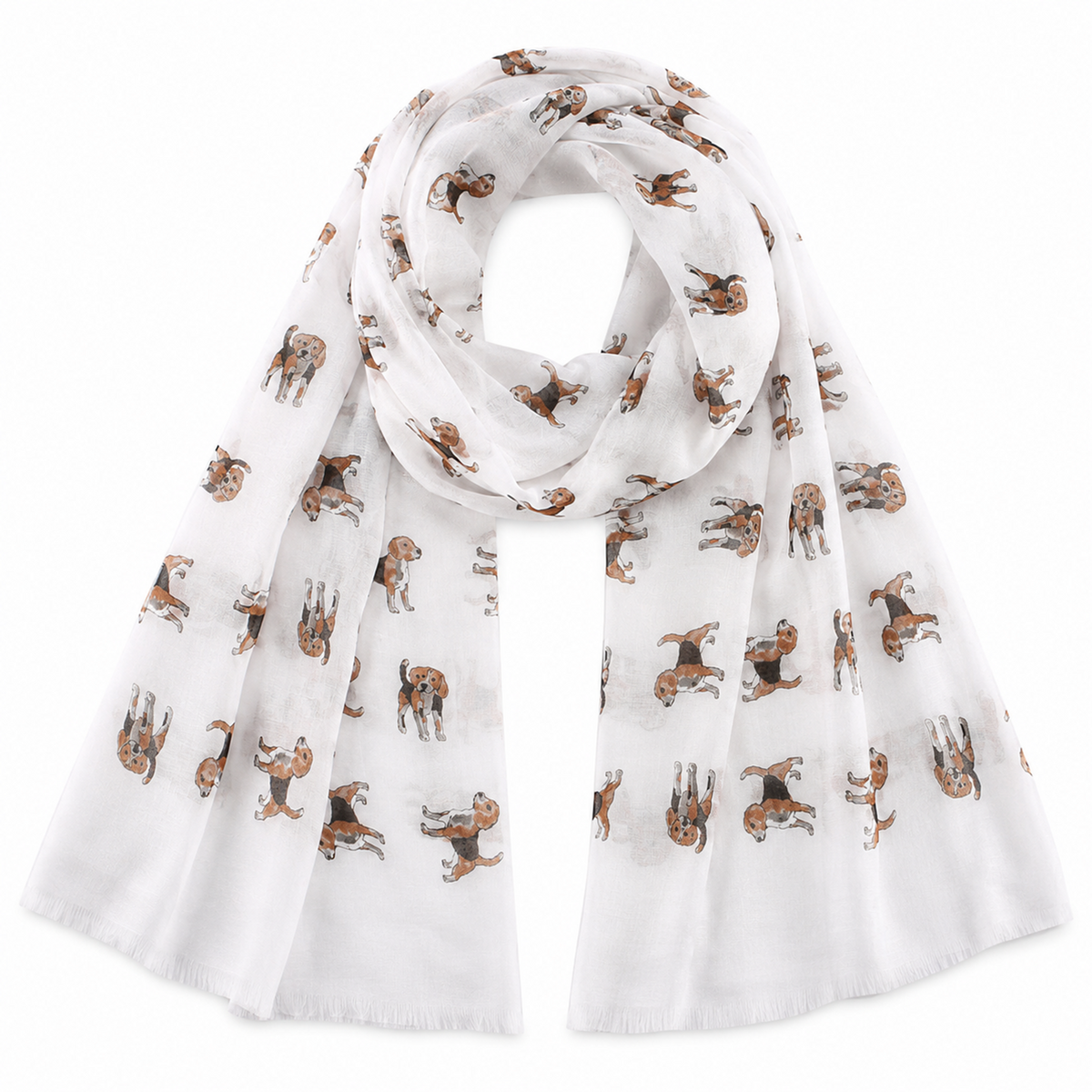 White scarf with Beagle dog pattern on a white background