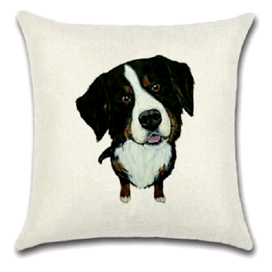 Pillow with a Bernese Mountain Dog illustration on a white background