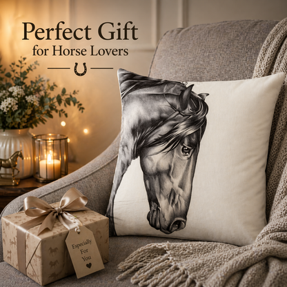 Black Horse Print Cushion Cover