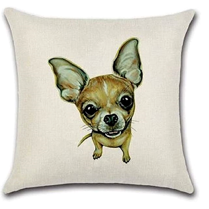 Decorative pillow with a chihuahua illustration on a beige background