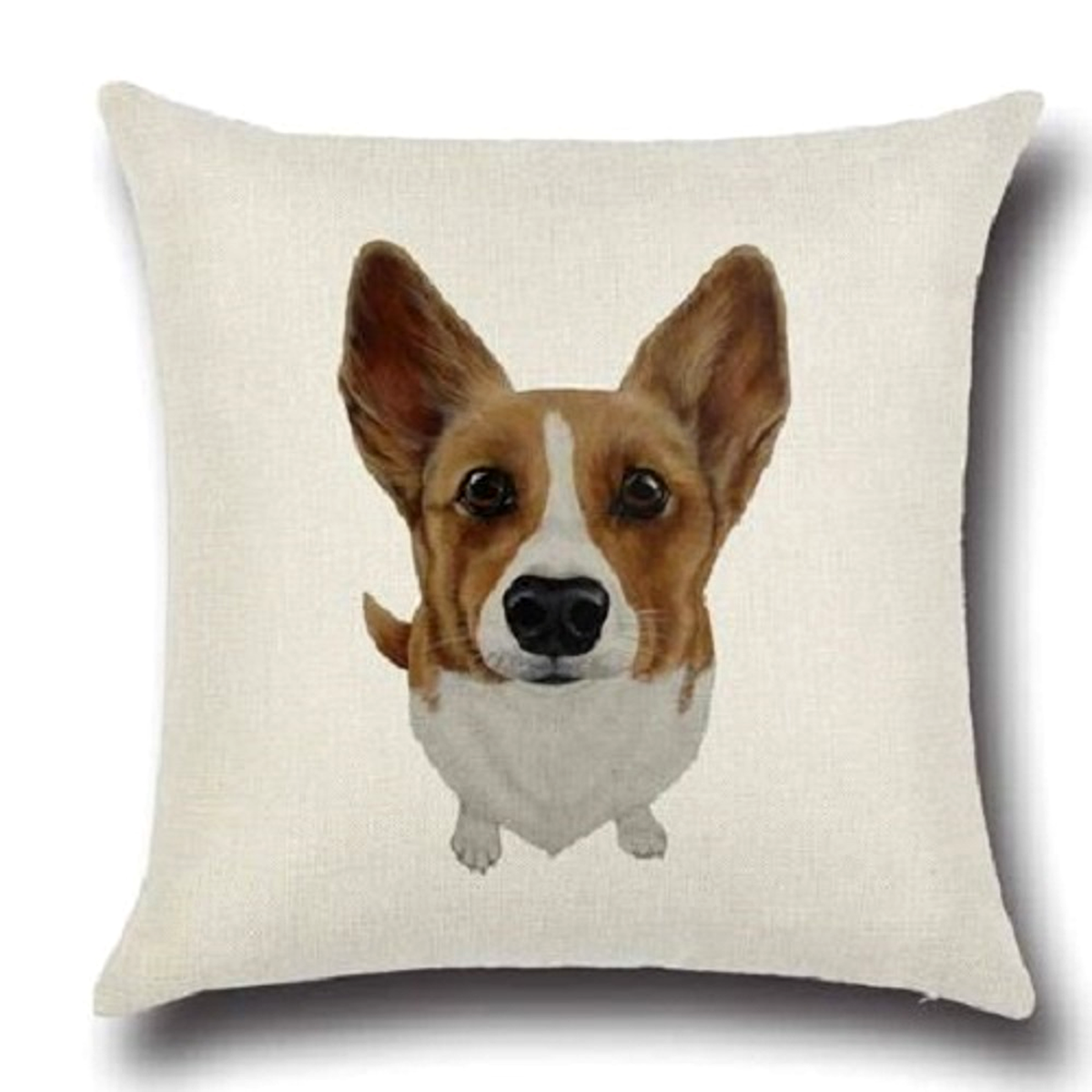 Pillow with a Corgi dog's face design on a white background