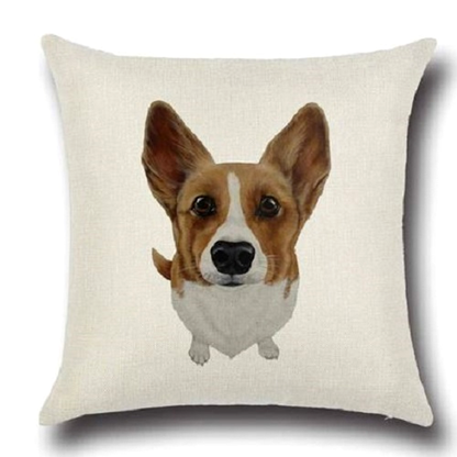 Pillow with a Corgi dog's face design on a white background