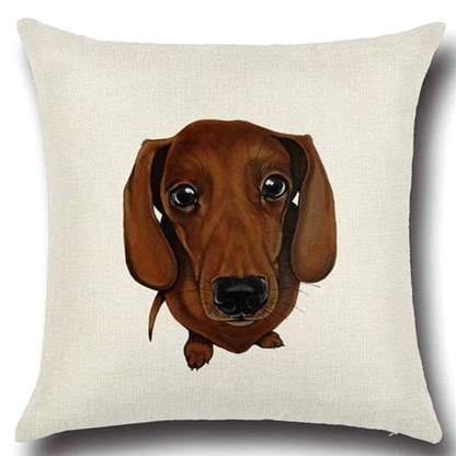 Cushion cover with a dachshund illustration on a beige background