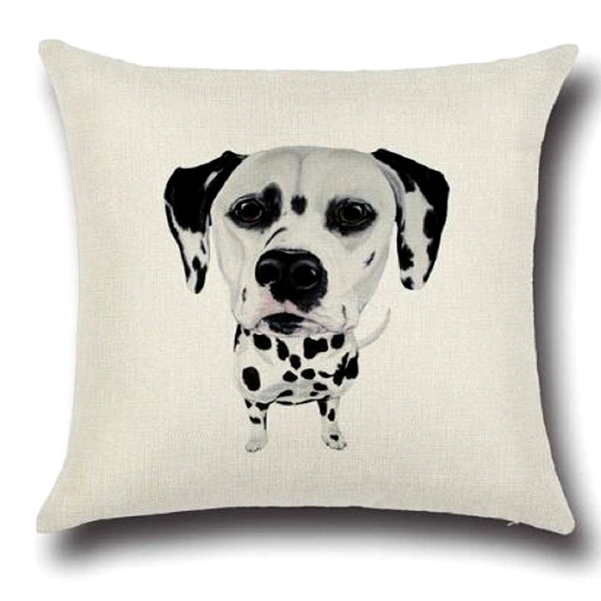 Pillow cushion cover with a Dalmatian dog illustration on a beige background