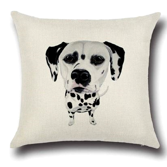 Pillow cushion cover with a Dalmatian dog illustration on a beige background
