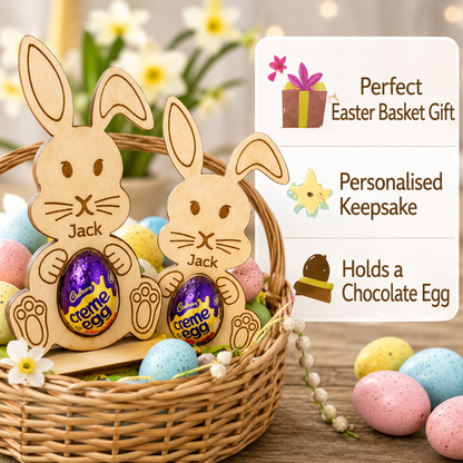 Personalised Easter Bunny Egg Holder – Wooden Rabbit Gift for Kids