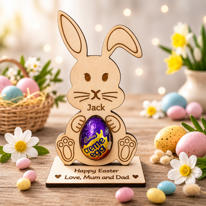 Personalised Easter Bunny Egg Holder – Wooden Rabbit Gift for Kids