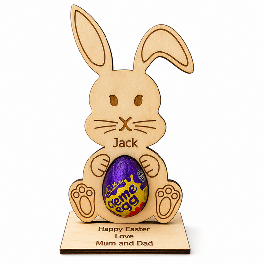 Personalised Easter Bunny Egg Holder – Wooden Rabbit Gift for Kids
