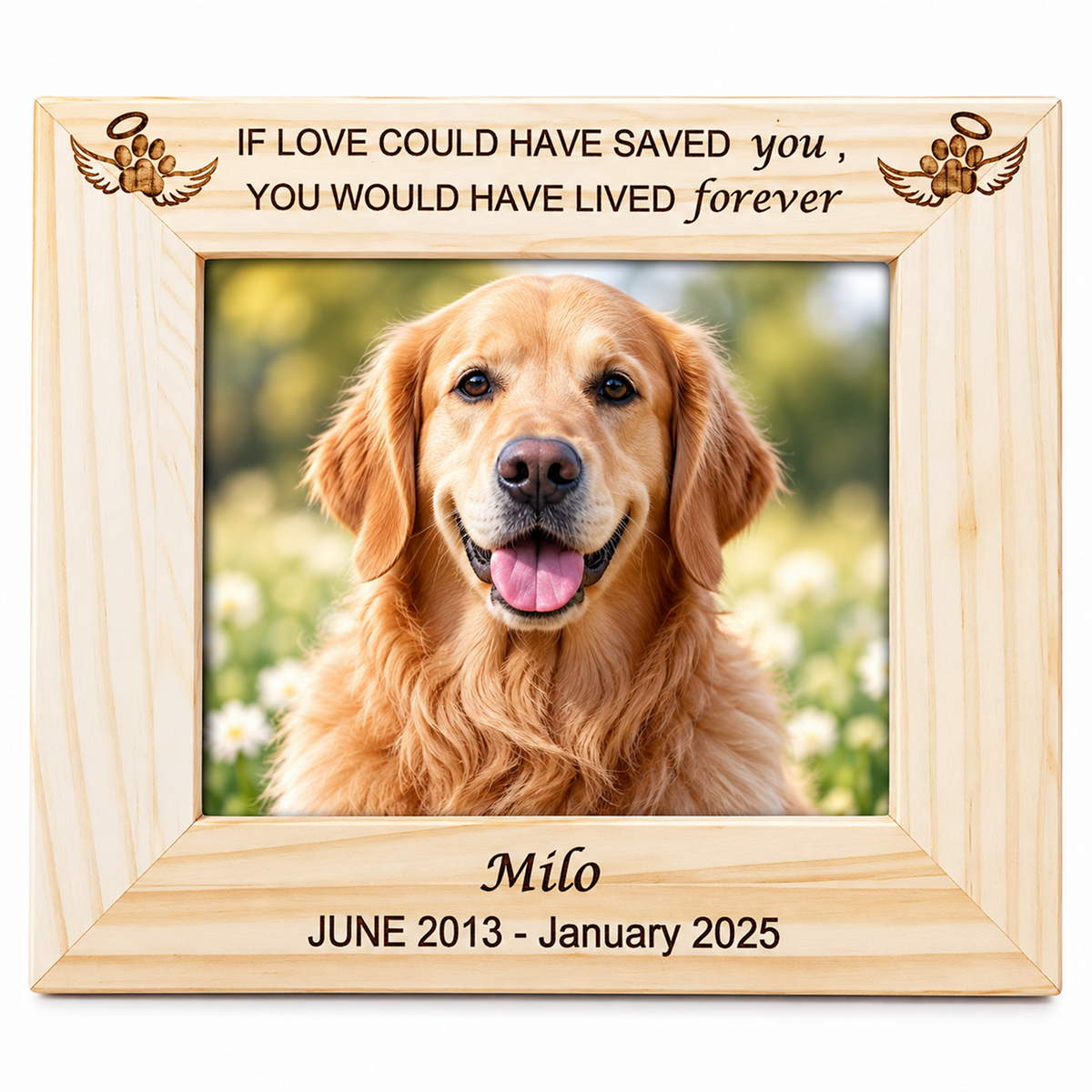 Personalised Pet Memorial Photo Frame – Engraved Wooden Dog & Cat Remembrance Frame