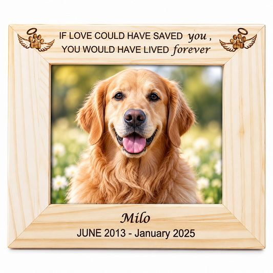 Personalised Pet Memorial Photo Frame – Engraved Wooden Dog & Cat Remembrance Frame