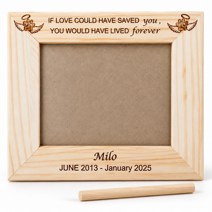 Personalised Pet Memorial Photo Frame – Engraved Wooden Dog & Cat Remembrance Frame