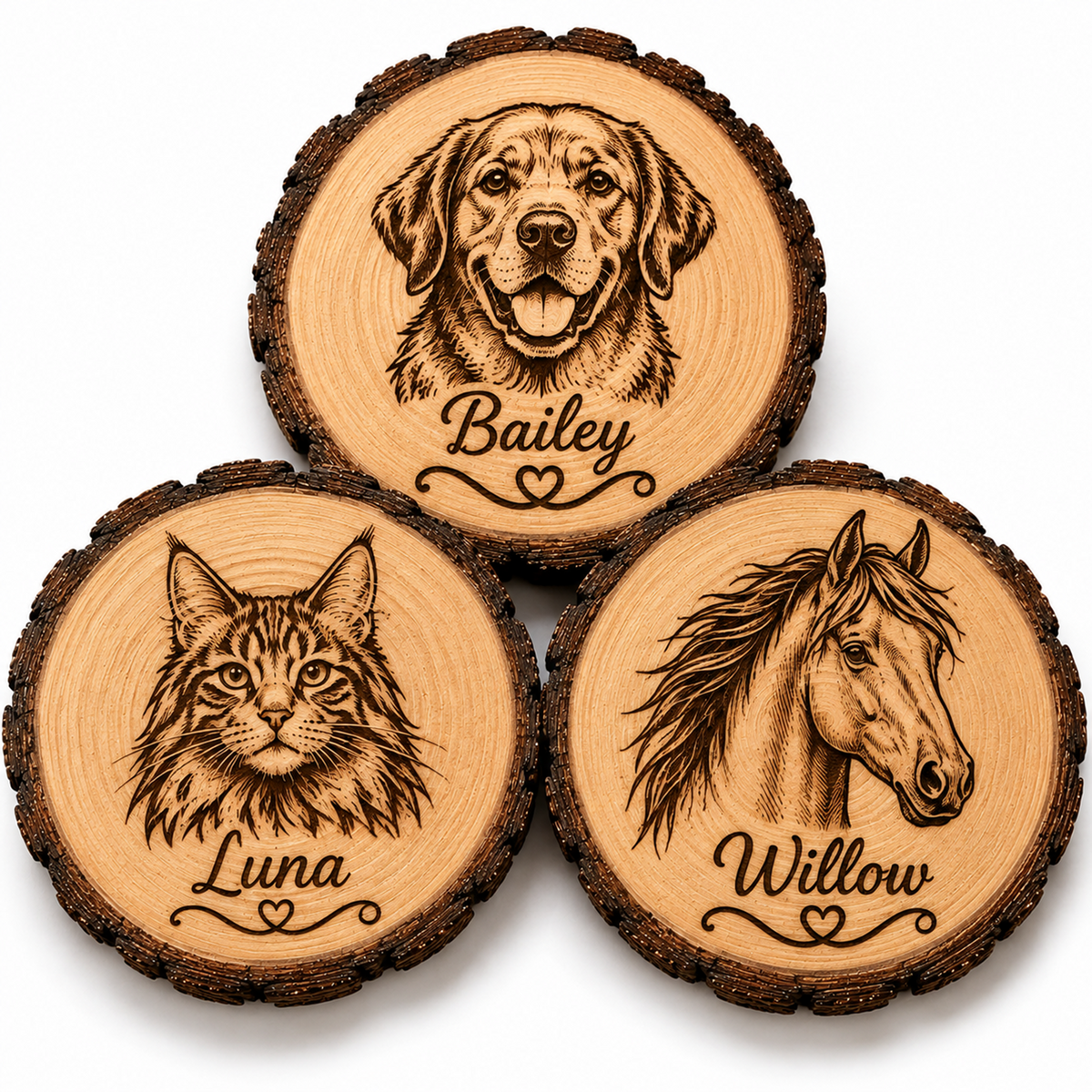 Personalised Wooden Pet Coaster – Dog, Cat & Horse Designs