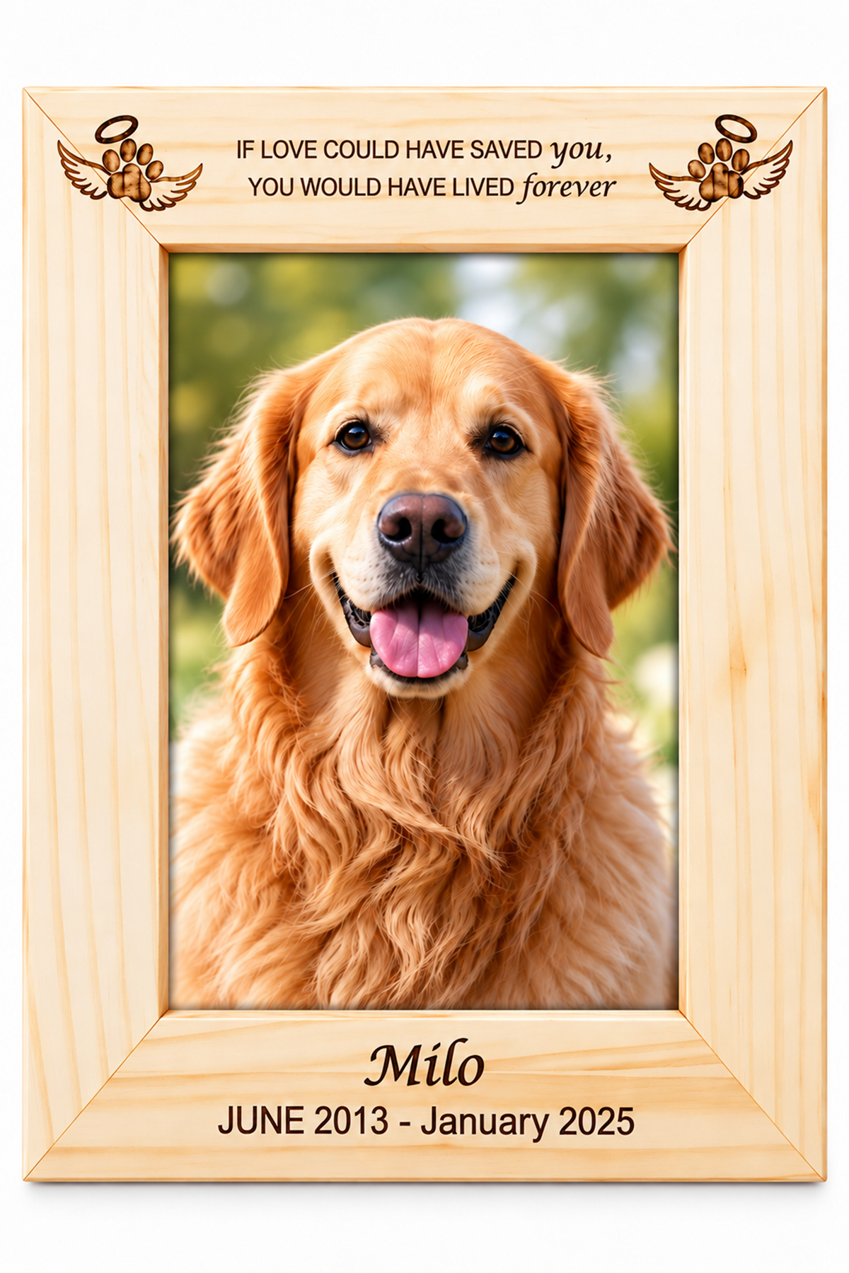 Personalised Pet Memorial Photo Frame – Engraved Wooden Dog & Cat Remembrance Frame