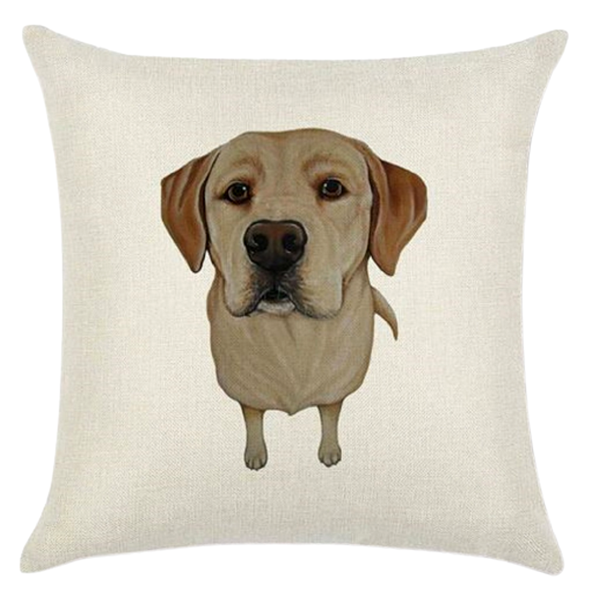 Pillow with a golden Labrador Retriever dog's face design on a beige background