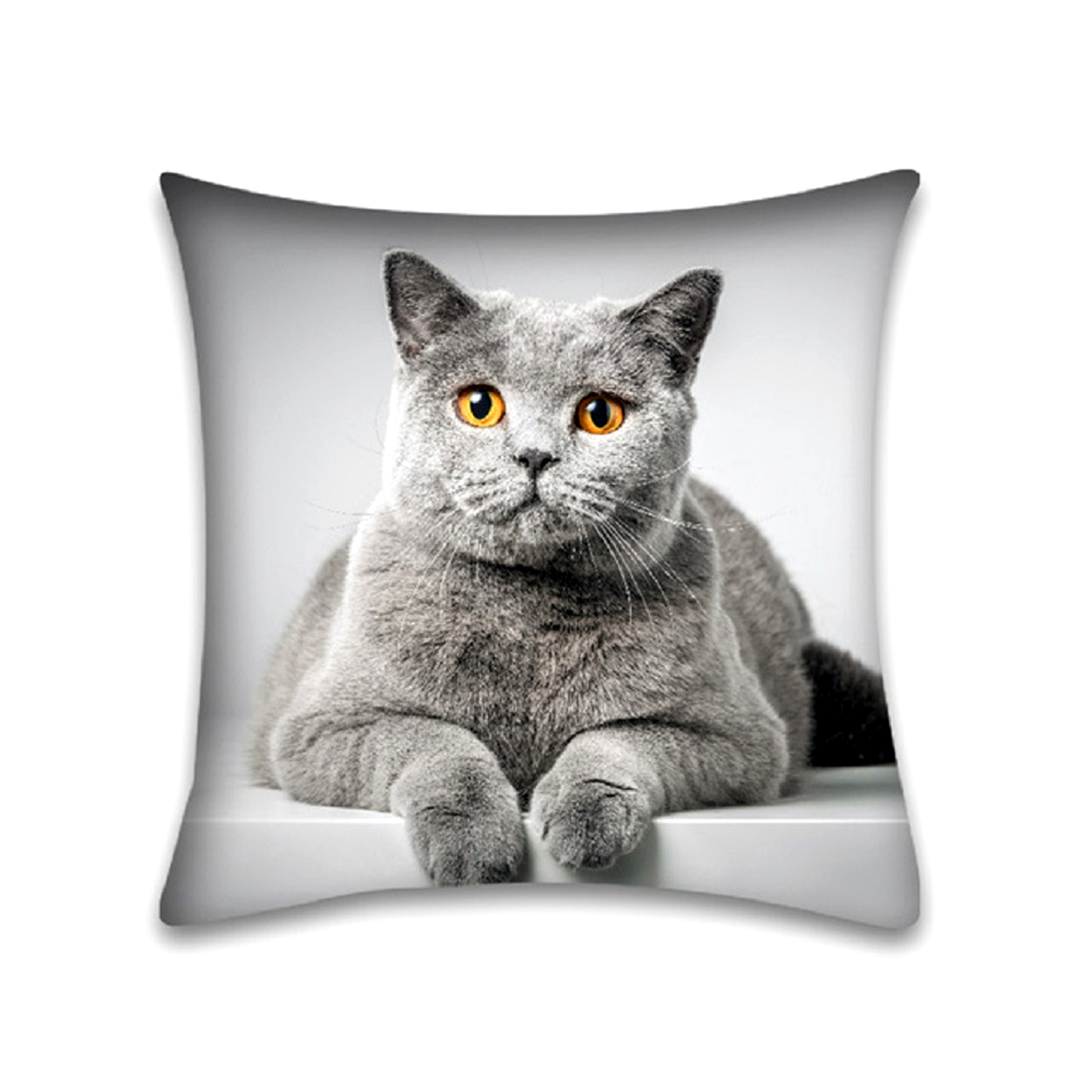 Decorative pillow with a grey cat on a white background