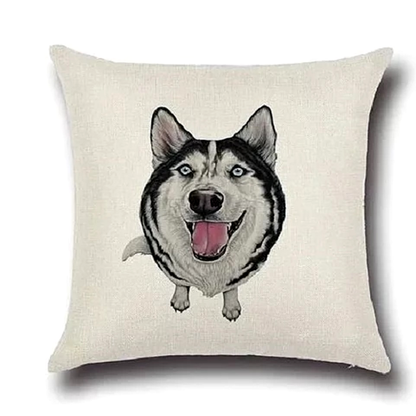 Cushion cover with a husky dog on a white background