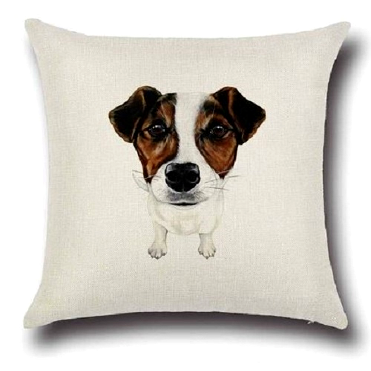 Cushion cover with a Jack Russell dog illustration on a white background