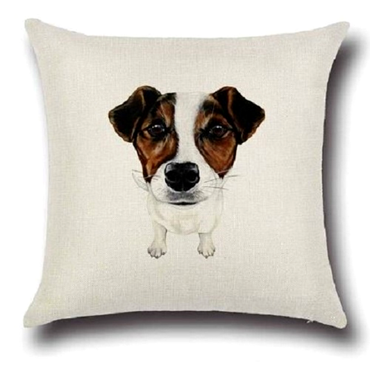 Cushion cover with a Jack Russell dog illustration on a white background