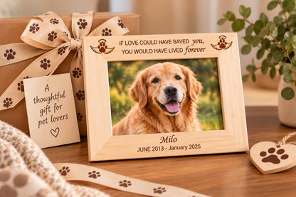 Personalised Pet Memorial Photo Frame – Engraved Wooden Dog & Cat Remembrance Frame