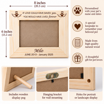 Personalised Pet Memorial Photo Frame – Engraved Wooden Dog & Cat Remembrance Frame