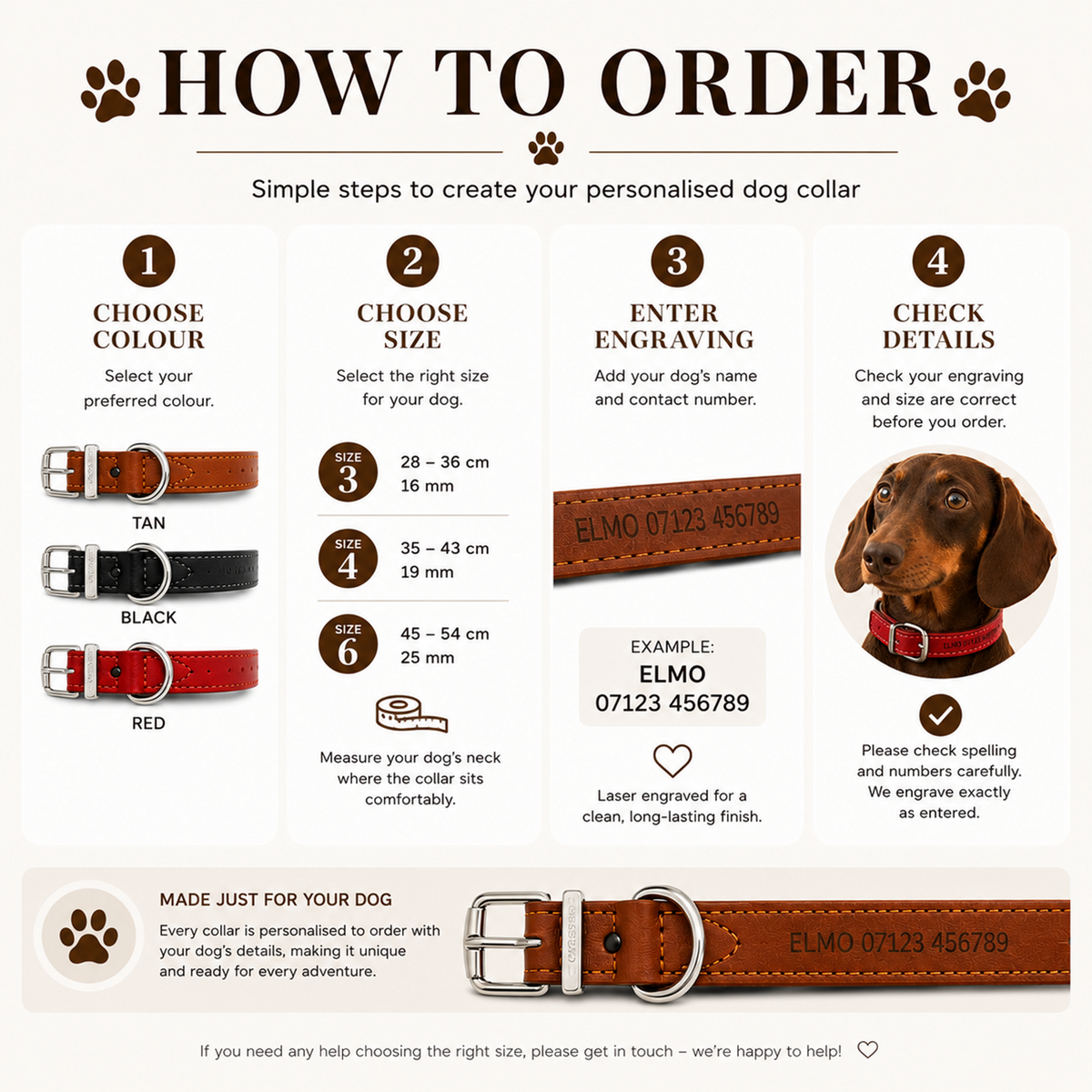 Personalised Leather Dog Collar – Engraved ID Collar