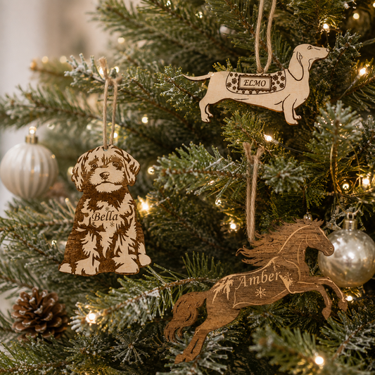 Personalised Wooden Pet Christmas Decoration – Dog, Cat or Horse