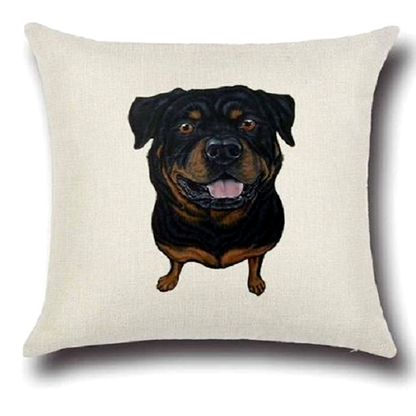 Cushion cover with a Rottweiler illustration on a beige background