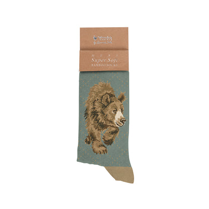 Sock with bear design and packaging on a white background