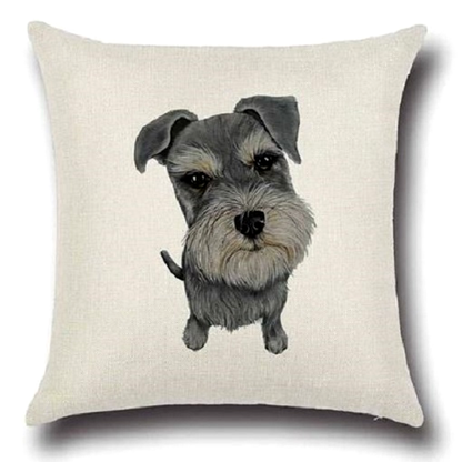 Cushion cover with a schnauzer dog illustration on a beige background