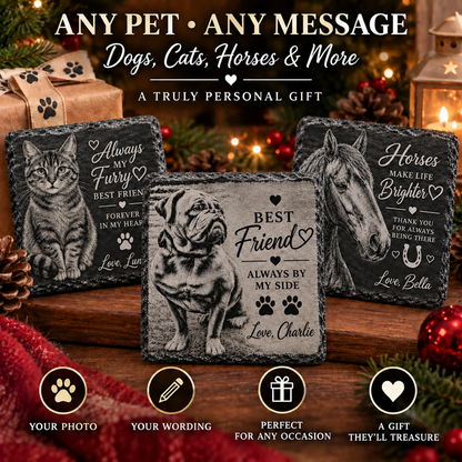 Personalised Pet Photo Slate Coaster – Custom Engraved Pet Gift
