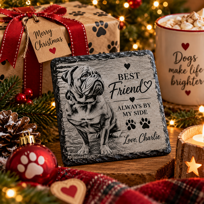 Personalised Pet Photo Slate Coaster – Custom Engraved Pet Gift