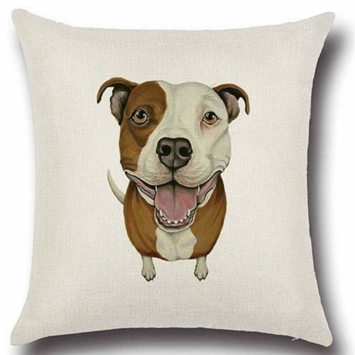 Cushion cover with a Staffordshire Bull Terrier dog illustration on a beige background