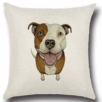 Cushion cover with a Staffordshire Bull Terrier dog illustration on a beige background
