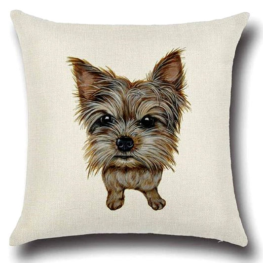 Pillow with a Yorkshire Terrier dog illustration on a white background