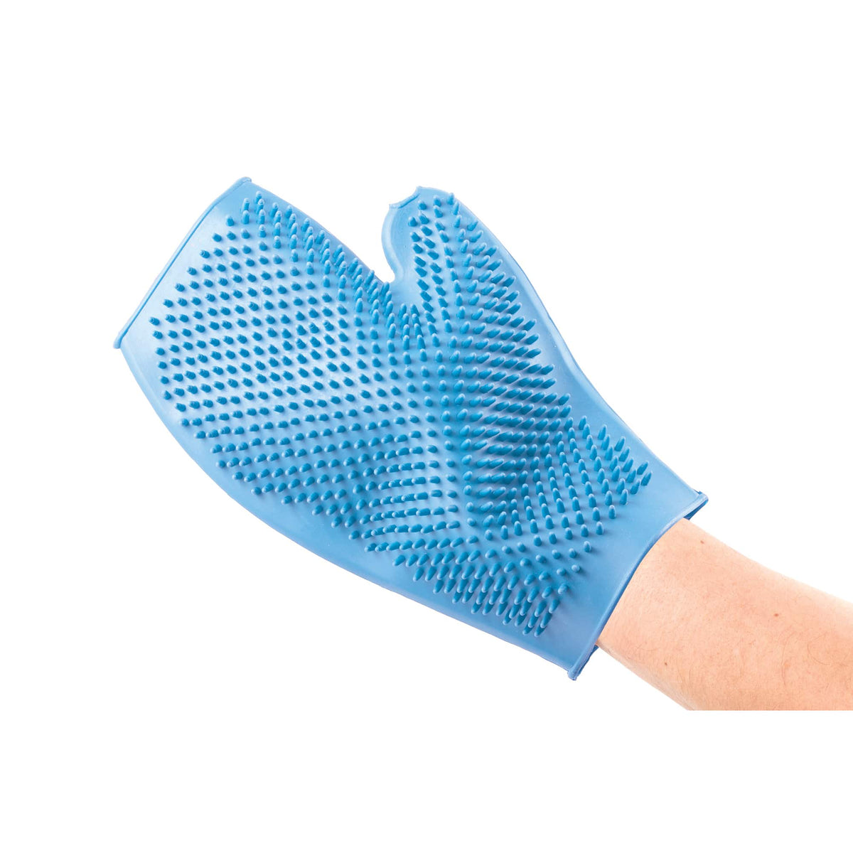 Blue ancol ergo grooming glove textured glove on a white background