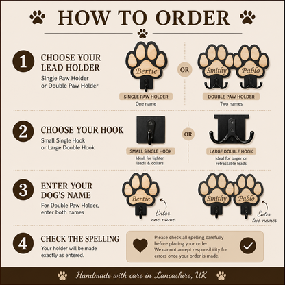 Personalised Wooden Dog Lead Holder – Single or Double