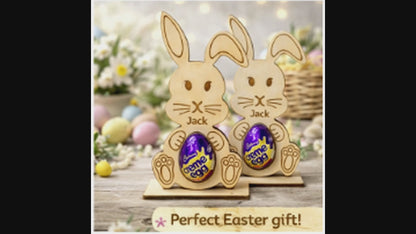 Personalised Easter Bunny Egg Holder – Wooden Rabbit Gift for Kids