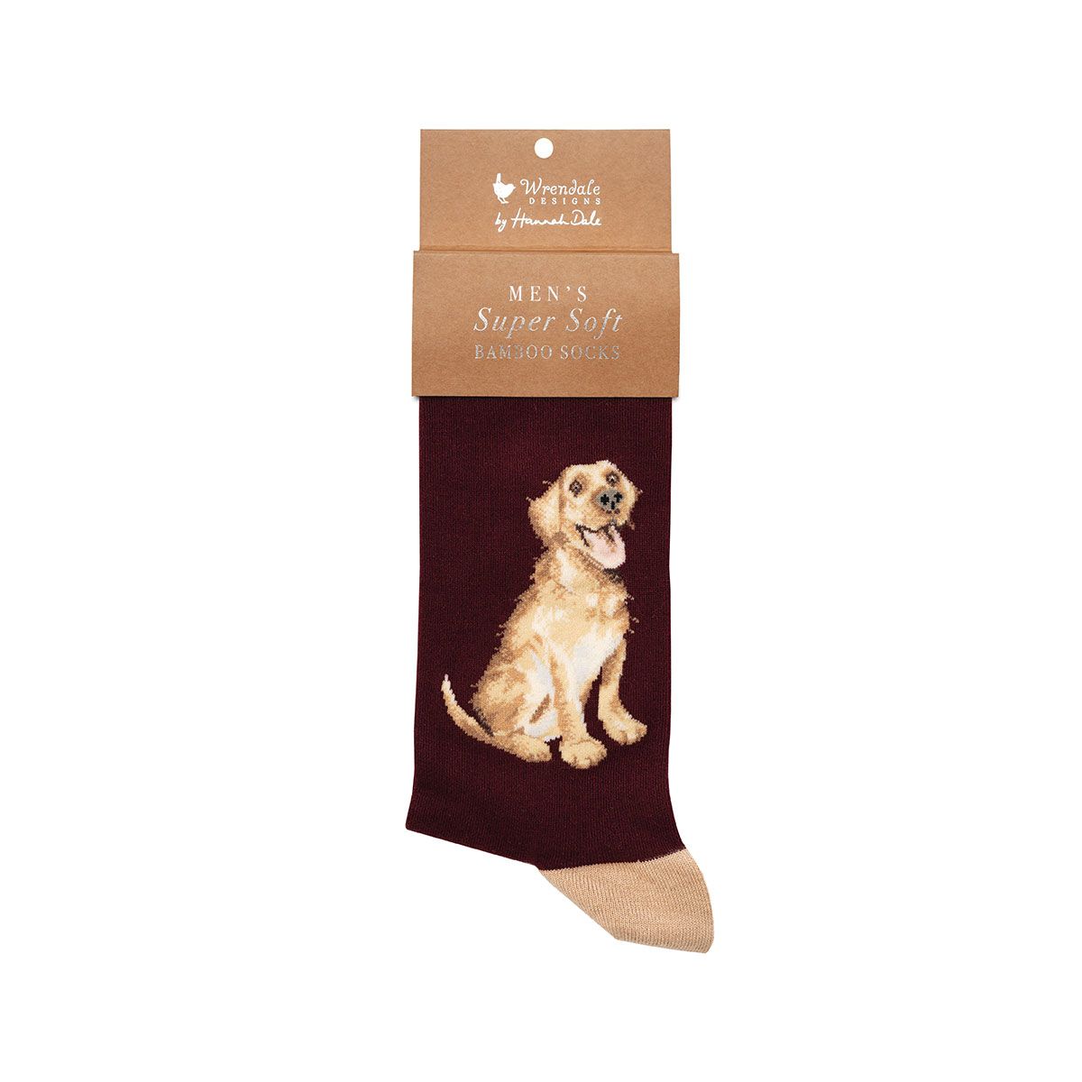 Men's super soft bamboo sock with a dog design on a white background